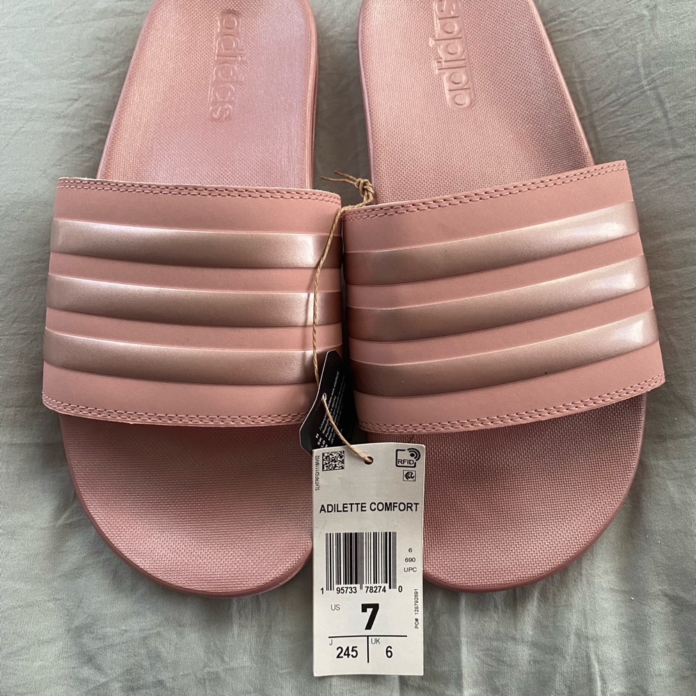 Adidas Adilette Comfort Women's Pink Slide Sandals - Size 7